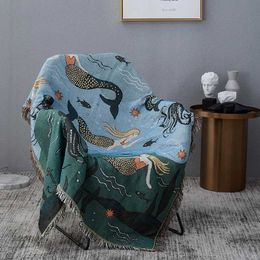 Blankets Textile City Nordic Style Throw Blanket Mermaid Pattern Blanket For Bed Living Room Tapestry Carpet Sofa Blanket Cover Bedspread