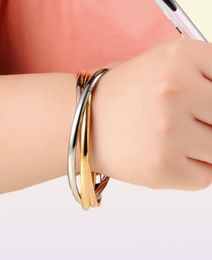 high quality titanium steel love Jewellery Tricolour ladies bangle bracelet for modern women bracelet gift with velvet bag6326464