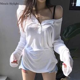 Women's T Shirts Lazy Style Long Sleeved Polo Neck T-shirt Top Solid Versatile Loose Leisure Summer Sunscreen Bottom Shirt Women Clothing