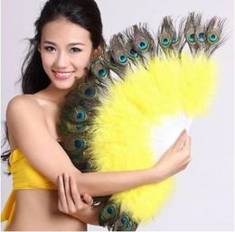 157quot40CM28 Bones Peacock Fan Plastic Staves Feather Fan for Costume Dance Party Decorative Handheld Folding Fan 11 Colours 4558687