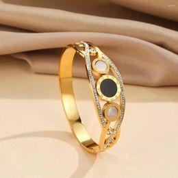 Bangle Punk Stainless Steel Buckle Roman Numerals Zircon Cuff Bangles Bracelets For Women Men Multiple Unisex Jewellery