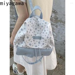 School Bags Miyagawa Summer Floral Canvas Bag For Women's 2024 Fashion Backpack Korean Niche Versatile Travel Backpacks