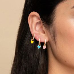Dangle Earrings Heart Enamel Hoop Cartilage For Women Fashion Jewellery 925 Sterling Silver Ins Trendy Dripping Oil Ear Ring Piercing