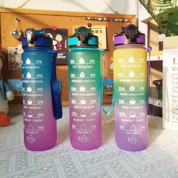 Water Bottles Outdoor Sports Bouncing Cover Bottle Plastic Cup Gradient Colour 1000ml Straw Space Portable