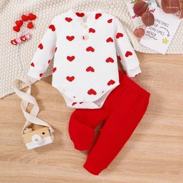 Clothing Sets Valentines Day Baby Girl Boys Clothes Letter Heart Printed Long Sleeve Romper Tops Pants