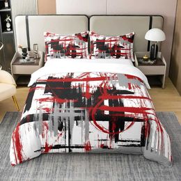 Bedding sets Red gray white geometric bedding full-size striped down duvet cover bedroom decoration abstract comfort cover with 2 pillowcases J240507