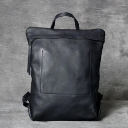 Backpack Anti-theft Men's Genuine Leather 14" Laptop Daypack Big Capacity Teenager School Bag Male Large Travel Black