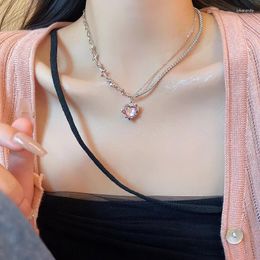 Pendant Necklaces Y2k Crystal Heart Necklace Fashion Kpop Shiny Clavicle Chain For Women Girls Trend Party Gifts Jewellery