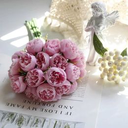 Decorative Flowers Wreaths Rose Pink Peony Artificial Flowers Silk Bouquet 27heads Roses Fake Flower for Table Vase Arrange Home Wedding Decoration Flowers