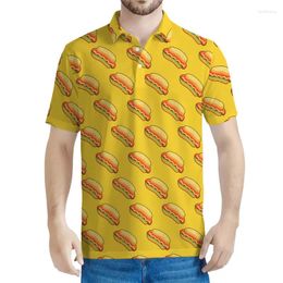 Men's Polos Cartoon Sandwich Dog Graphic Polo Shirt Men Summer 3D Printed Food Tee Shirts Button Short Sleeves Street Lapel T-Shirts