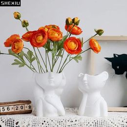 Vases Shiny Ceramic Vase Hydroponic Flower Inserts European White Porcelain Boy/girl Figures Plant Pots Modern Decor