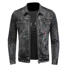 Men's Jackets High Quality Fashion Everything With Handsome Motorcycle Casual Spray Paint Zipper Denim Coat Trend For Men Polyester