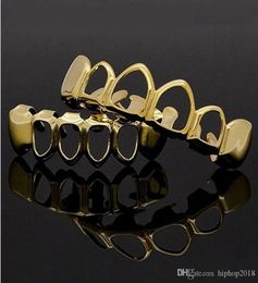 18k Gold Grillz Teeth Set High Quality Mens Hip Hop Jewelry Silver Black Hollow Grills3339369