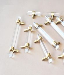 Clear Acrylic Kitchen Drawer Cabinet Knobs s Brass Tbar Furniture Handles Glass Look Cupboard Wardrobe Door Handles Hardware3087554