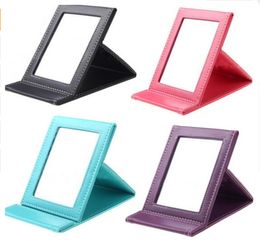 New Korean Fashion PU Leather Cosmetic Mirror Portable Folding Desktop Mirror Travel Desktop Strong Foldable Table Mirrors Cosmeti3899277