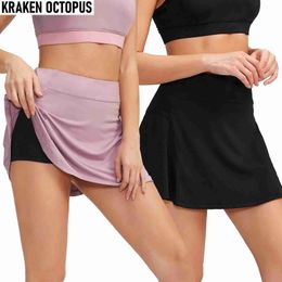 Skirts Skorts High Waist Sports Culottes Women Yoga Fitness shorts Tennis Lining Anti Light Running Quick Dry Skirt Running gym wear Athletic d240508