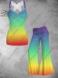 Women's Pants PLstar Cosmos 3D Printed Colour Gradient Art Retro Print Butterfly Vest Wide Leg Two-piece Set