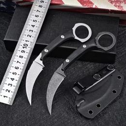 1Pcs Top Quality Fixed Blade Karambit LNIFE D2 White Black Stone Wash Blades Full Tang G-10 Handle Claw Knives With Kydex 253N