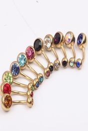 Navel belly ring B12 50pcslot Mixed 10 Color 14g stainless steel gold Belly banana RingNavel Button Ring Body Piercing Jewelry9932775