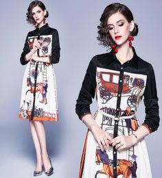new printed classic dress plus size womens long sleeve lapel neck elegant ladies designer dresses casual office button shirt dress1357286