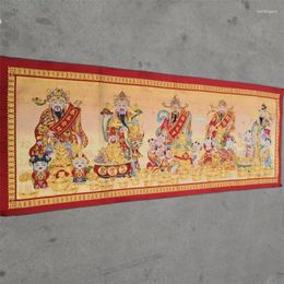 Decorative Figurines Five-way God Of Wealth Thangka Golden Silk Embroidery Brocade Painting Exquisite Home Decoration In Chinese Style