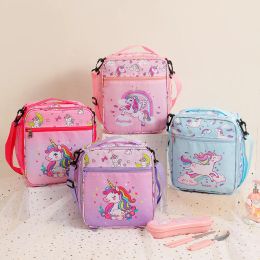 Bags New Student Cartoon Lunch Bag for Opening School Children's Unicorn Crossbody Bento Bag Cute Girls' Meal Bag Lunch Box for Women