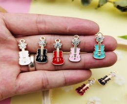 100pcs Rhinestone Mini Guitar Shaped Enamel Charms Metal Pendants Fit DIY Earring Bracelet Hair Jewellery Accessories Gift8624796