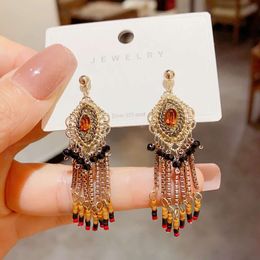 Charm Bohemian ethnic style handmade tassel earrings long tassel earrings silver needles light luxury earrings