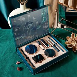 Makeup Cosmetic Set Oriental Beauty Lotus Pond Moonlight Gift Box Velvet Lipstick Ivory Concealer Eye Shadow Setting Powder 240508