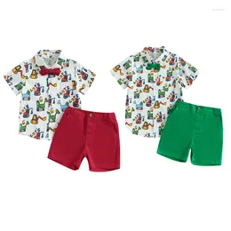 Clothing Sets 1-5years Kids Boys Gentleman Outfits Summer Excavator Print Short Sleeve Button Up Shirt And Casual Infant Shorts Set