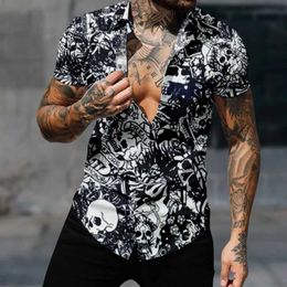 Men's Casual Shirts Casual Hallown Skull Shirt Strtwear Short Slve Shirt Men Grunge Y2k Tops Fashion Women Gothic Cozy Beach Men Clothing Y240506