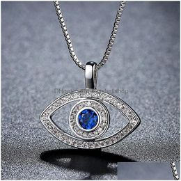 Pendant Necklaces Blue Evil Eye Necklace Luxury Crystal Cz Clavicle Sier Rose Gold Jewellery Third Zircon Fashion Birthday Drop Delivery Dhaxf