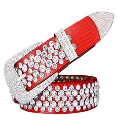 Luxury Women039s Strass Belt Digner Black and Red Broad Band Beat jeans Diamond Real Leathe Taille BandECSU18561585049740