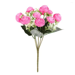 Decorative Flowers Artificial Rose Flower Buds Wedding Party Ceremony Silk Cloth Fake Bouquet Home Floral Decor Light Pink