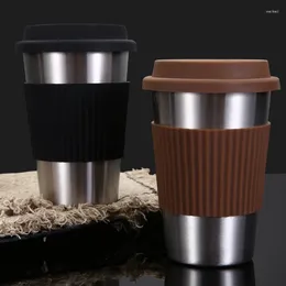 Mugs 304 Stainless Steel Silicone Fall-resistant Insulation Coffee Cups Juice Milk Tea And Cold Drinks Office Mug