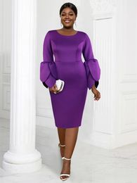 Plus Size Dresses Purple Midi For Women O Neck Long Ruffles Sleeve Elegant Formal Occasion Birthday Wedding Guest Evening Gowns