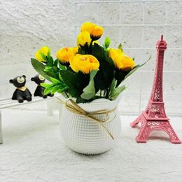 Decorative Flowers Modern Artificial Blooms Elegant Potted Plants For Home Office Decor 6 Flower Head Table Centrepiece Faux Indoor