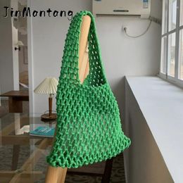 Evening Bags Summer Beach Bag For Women Mesh Rope Weaving Reticulate Hollow Straw Net Ladies Shoulder Fashion Handbag
