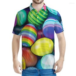Men's Polos Colourful Easter Egg Pattern Polo Shirt For Men 3d Print Eggs Tees Tops Button Short Sleeve Women Clothing Casual Lapel Blouse