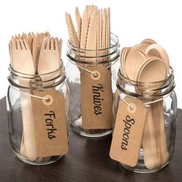 Disposable Dinnerware Eco-Friendly 16cm Wooden Cutlery Forks Spoons Dessert Utensils Party Birthday Home Tableware 191T