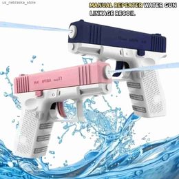 Sand Play Water Fun Glock Guns toy manual relay water spray gun with connecting rod recoil suitable for boys and girls PP material age 3-6 years old Q240408