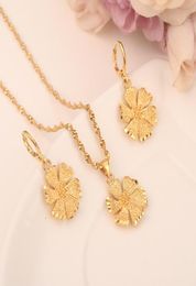 24 k Fine gold GF Necklace Earring Set Women Party Gift flower Jewellery Sets daily wear mother gift DIY charms Sjolid Jewelry2311283