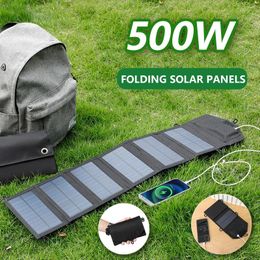 500W Portable Polysilicon Solar Panel Charger USB 5V DC Foldable For Phone Charge Power Bank Hiking Camping 240508