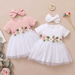 Girl's Dresses Baby girl princess dress embroidered flower short sleeved floral sheer dress childrens party dressL2405
