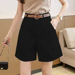 Women's Shorts Women Spring Summer Casual High Waist Wide Leg Short A-line Korean Fashion Chic Lady Black 2024 A44