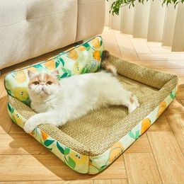 Cat Beds Furniture New Summer Dog Ice Mat Cooling Washable Rattan Woven Cat Cushion Breathable Pet Nest Ice Feeling Sleep Cushion Pet Supplies d240508