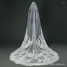 Bridal Veils Real Pos 3M Partial Lace Edge One Layer Cathedral Wedding Veil With Comb Elegant Velo De Novia