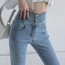 Women's Jeans Skinny Pencil Four Buttons Vintage High Waist Women Slim Stretch Denim Pants Tight Trousers 2024 Women's