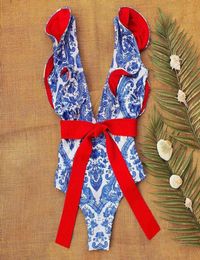 2022 Sexy One Piece Swimsuit Women Swimwear Floral Print Bodysuit Summer Be4988364