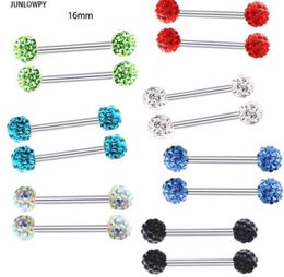 Fashion Tongue Ring Stainless Steel Nipple Barbell Crystal Ear Bar Tragus Earring Body Piercing Jewellery Mix 10 Colors1411678